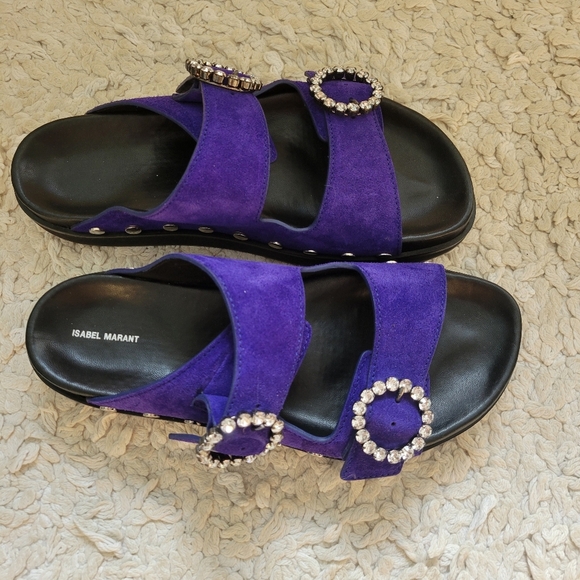 Isabel Marant Lenny Crystal Studded Buckle Sandals Slides Suede NEW 40 9 - Picture 1 of 9
